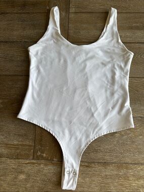 White Women's Scoop Neck Bodysuit - Thong Tank Style
